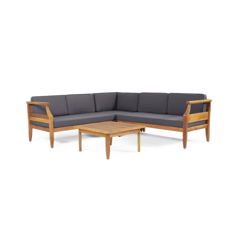 Acacia Wood Five Person Modular Patio Conversation Cushions
