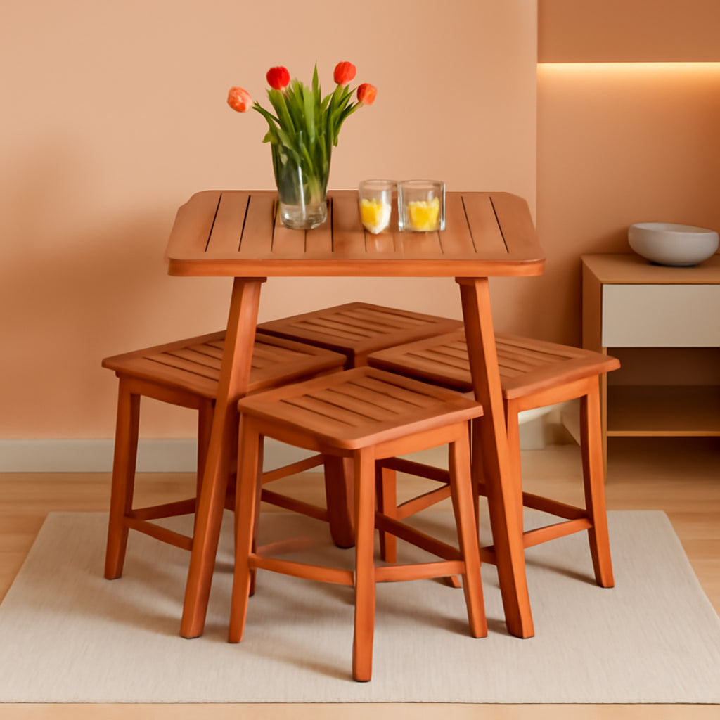Acacia Wood Patio Dining Set 5 Piece With Square Table