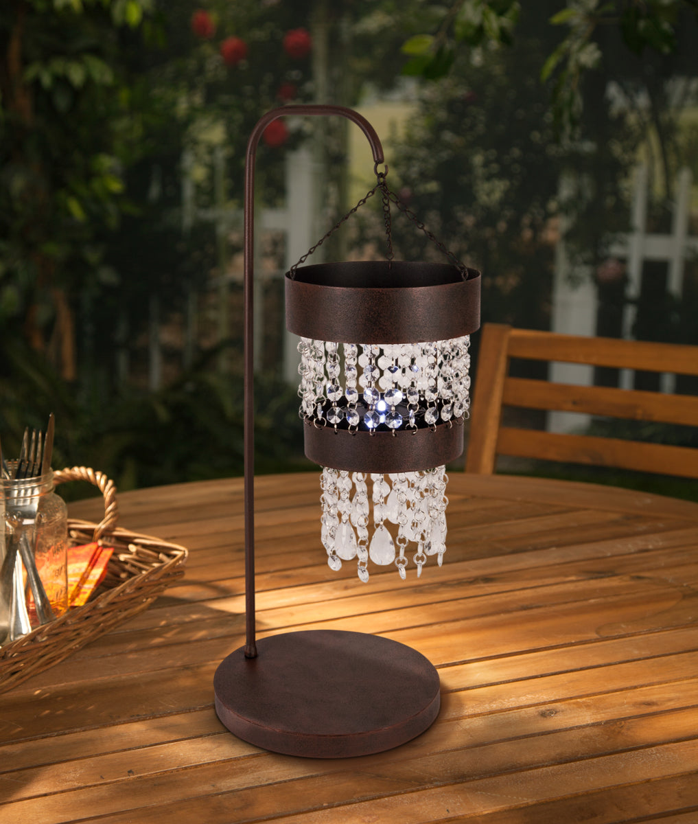 Acrylic Beaded Metal Table Top Solar Lighted Chandelier