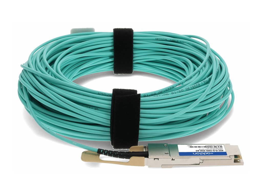 AddOn - 100GBase-AOC direct attach cable - TAA Compliant - QSFP28 to QSFP28 - 35 m - fiber optic - active - aqua