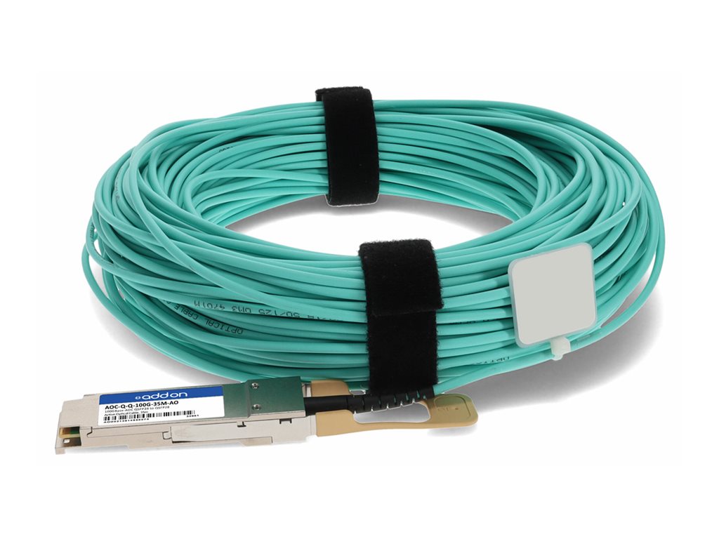 AddOn - 100GBase-AOC direct attach cable - TAA Compliant - QSFP28 to QSFP28 - 35 m - fiber optic - active - aqua