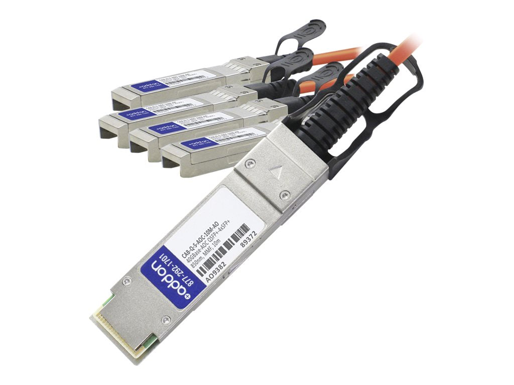 AddOn - 40GBase direct attach cable - TAA Compliant - QSFP+ (M) to SFP+ (M) - 10 m - fiber optic - active