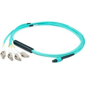 AddOn 5m MPO (Female) To 4xLC (Male) 8-Strand Aqua OM3 Duplex LSZH LOMM Fanout Cable