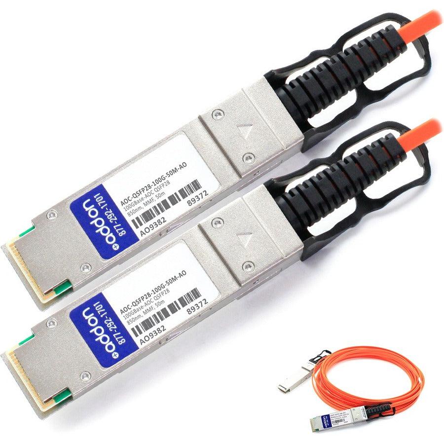 AddOn Dell AOC-QSFP28-100G-50M Compatible TAA Compliant 100GBase-AOC QSFP28 to QSFP28 Direct Attach Cable (850nm, MMF, 50m) AOC-QSFP28100G50M-AO