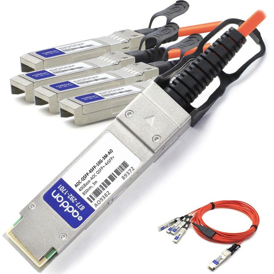 AddOn Dell Compatible TAA Compliant 40GBase-AOC QSFP+ to 4xSFP+ Direct Attach Cable (850nm, MMF, 3m) AOC-QSFP4SFP10G3M-AO