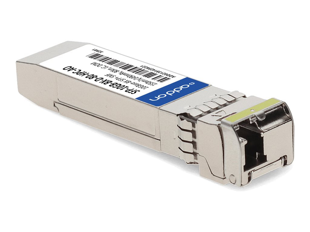 AddOn - SFP+ transceiver module - 10GbE - 10GBase-BX - LC single-mode - up to 49.7 miles - 1550 (TX) / 1490 (RX) nm - TAA Compliant SFP-10GB-BX-D-80-HPC-AO