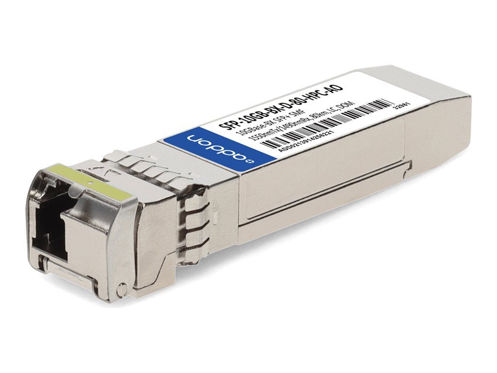 AddOn - SFP+ transceiver module - 10GbE - 10GBase-BX - LC single-mode - up to 49.7 miles - 1550 (TX) / 1490 (RX) nm - TAA Compliant SFP-10GB-BX-D-80-HPC-AO