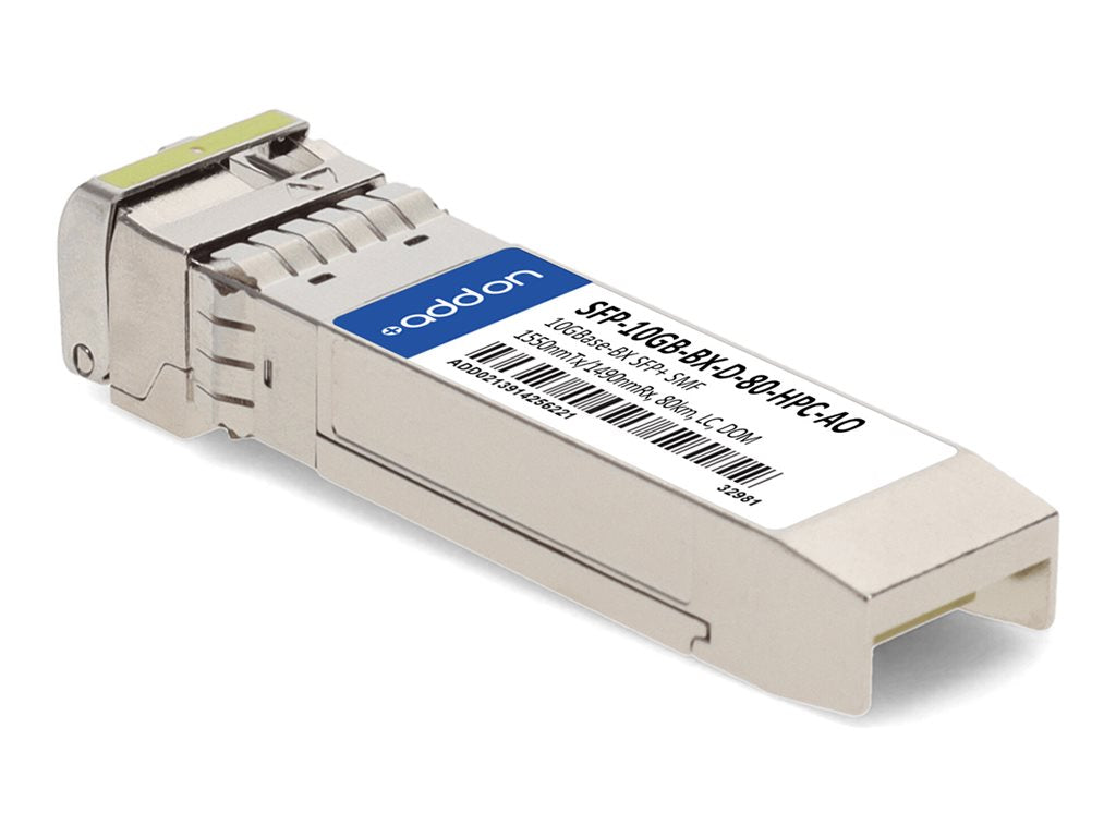 AddOn - SFP+ transceiver module - 10GbE - 10GBase-BX - LC single-mode - up to 49.7 miles - 1550 (TX) / 1490 (RX) nm - TAA Compliant SFP-10GB-BX-D-80-HPC-AO