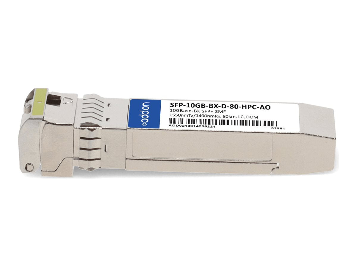 AddOn - SFP+ transceiver module - 10GbE - 10GBase-BX - LC single-mode - up to 49.7 miles - 1550 (TX) / 1490 (RX) nm - TAA Compliant SFP-10GB-BX-D-80-HPC-AO