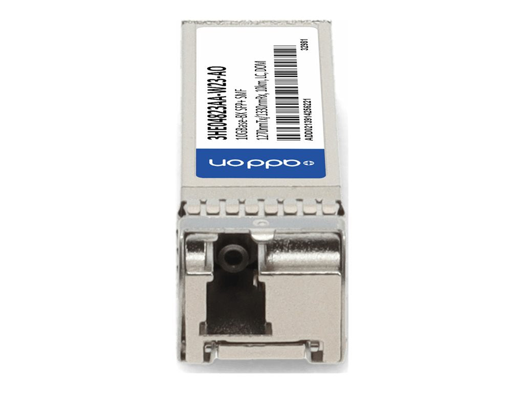AddOn - SFP+ transceiver module - 10GbE - 10GBase-BX - LC single-mode - up to 6.2 miles - 1270 (TX) / 1330 (RX) nm - TAA Compliant 3HE04823AA-W23-AO
