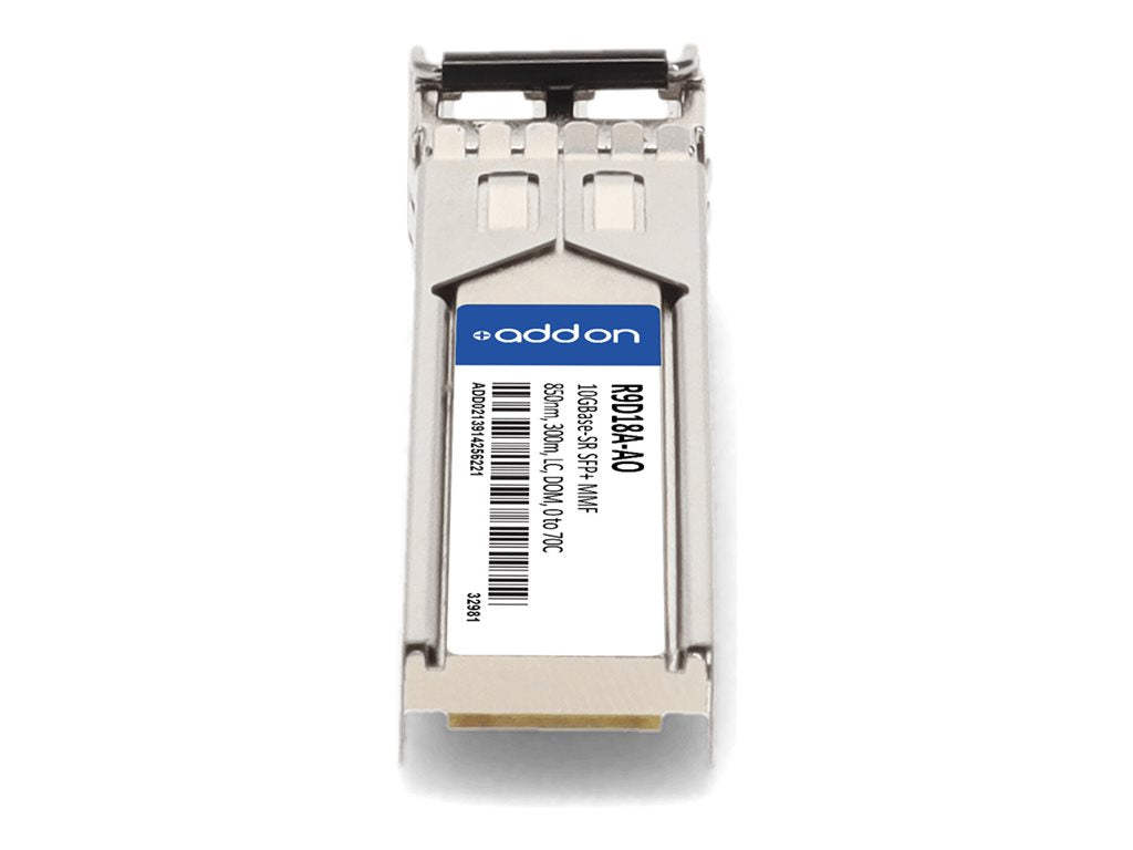 AddOn - SFP+ transceiver module (equivalent to: HP R9D18A) - 10GbE - 10GBase-SR - LC multi-mode - up to 984 ft - 850 nm - TAA R9D18A-AO