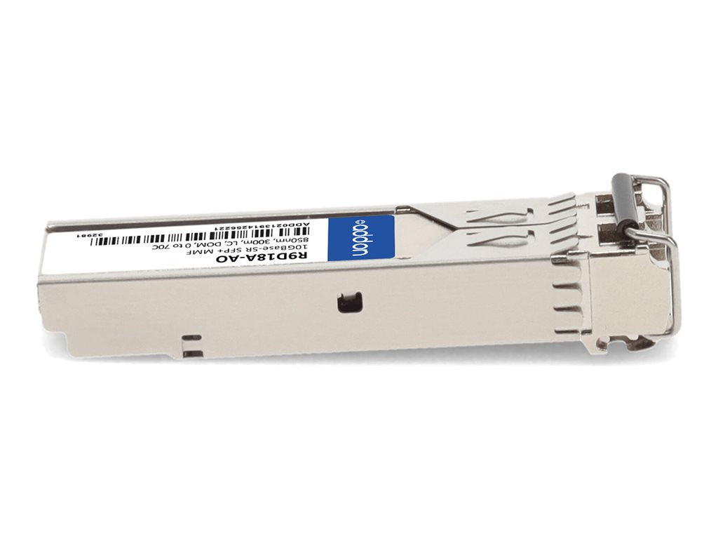 AddOn - SFP+ transceiver module (equivalent to: HP R9D18A) - 10GbE - 10GBase-SR - LC multi-mode - up to 984 ft - 850 nm - TAA R9D18A-AO