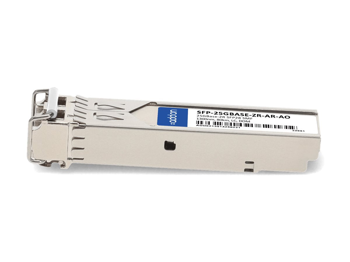 AddOn - SFP28 transceiver module - 25GbE - 25GBase-ZR - LC single-mode - up to 49.7 miles - 1300 nm - TAA Compliant SFP-25GBASE-ZR-AR-AO