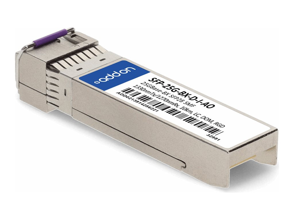 AddOn - SFP28 transceiver module (equivalent to: Cisco SFP-25G-BX-D-I) - 25GbE - 25GBase-BX-D - LC single-mode - up to 6.2 miles SFP-25G-BX-D-I-AO