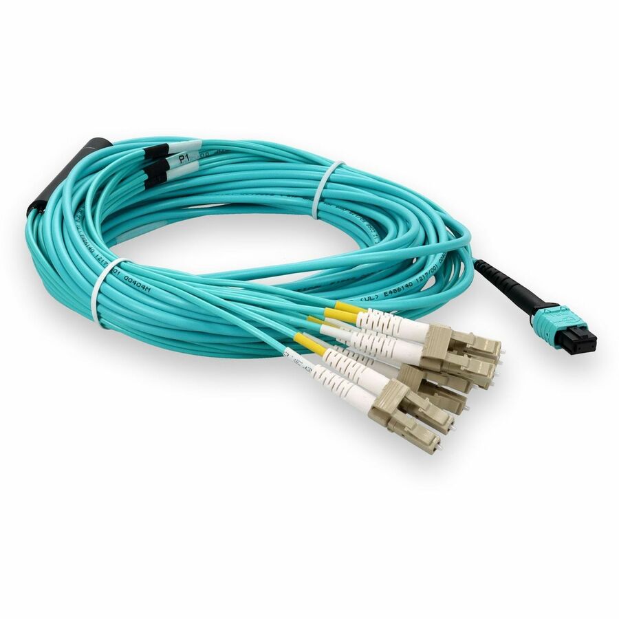 Addon Networks Add-Mpo-4Lc15M5Om4P Fibre Optic Cable 15 M 8X Lc Ofnp Om4 Aqua Colour