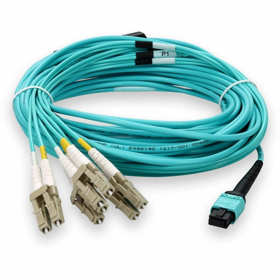 Addon Networks Add-Mpo-4Lc15M5Om4P Fibre Optic Cable 15 M 8X Lc Ofnp Om4 Aqua Colour