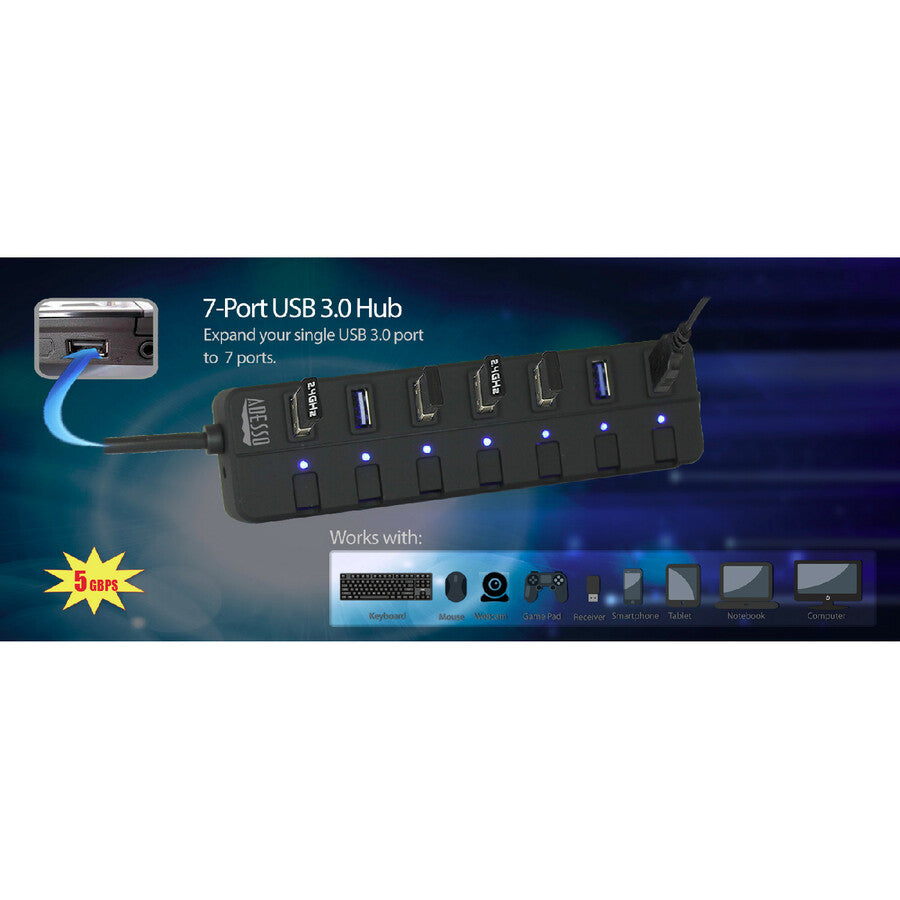 Adesso 7-ports USB 3.0 Hub with 5V2A Power Adaptor AUH-3070P
