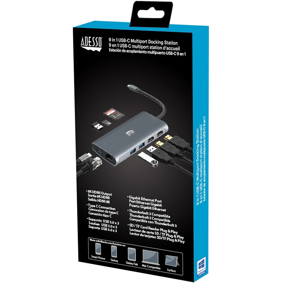 Adesso 9-in-1 USB-C Multi-Port Docking Station (TAA Compliant) AUH-4040