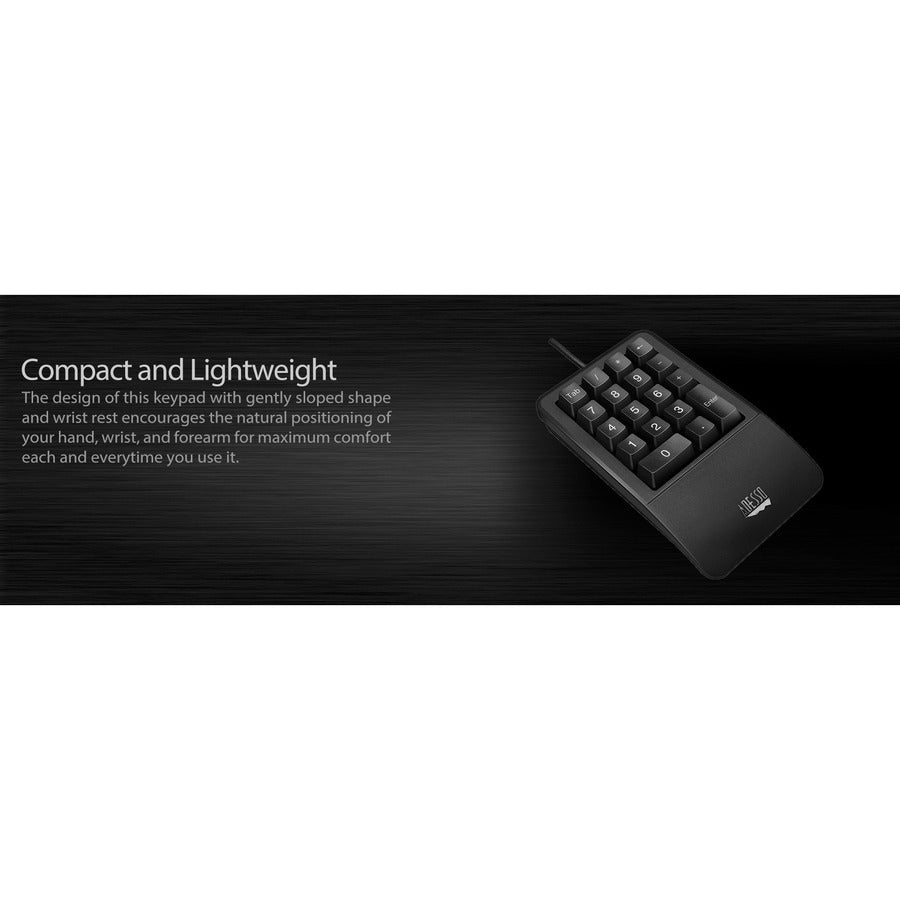 Adesso Antimicrobial Waterproof Numeric Keypad with Wrist Rest Support AKB-618UB