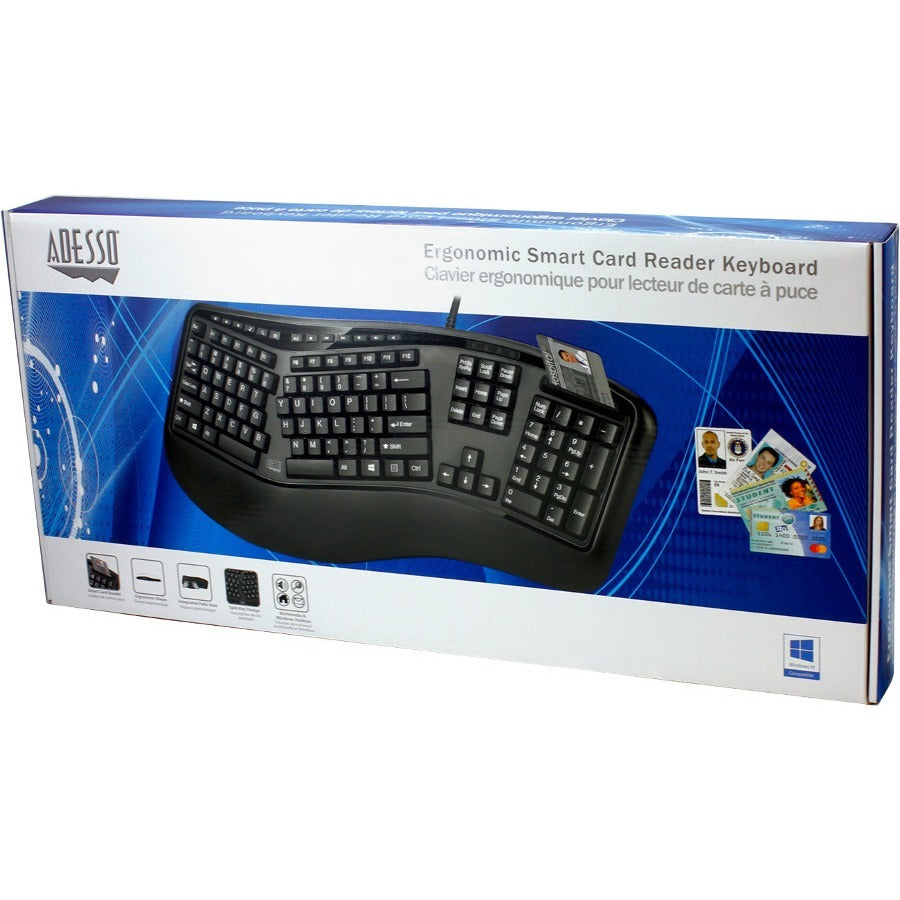 Adesso Desktop Ergonomic Smart Card Reader Keyboard (TAA Compliant)