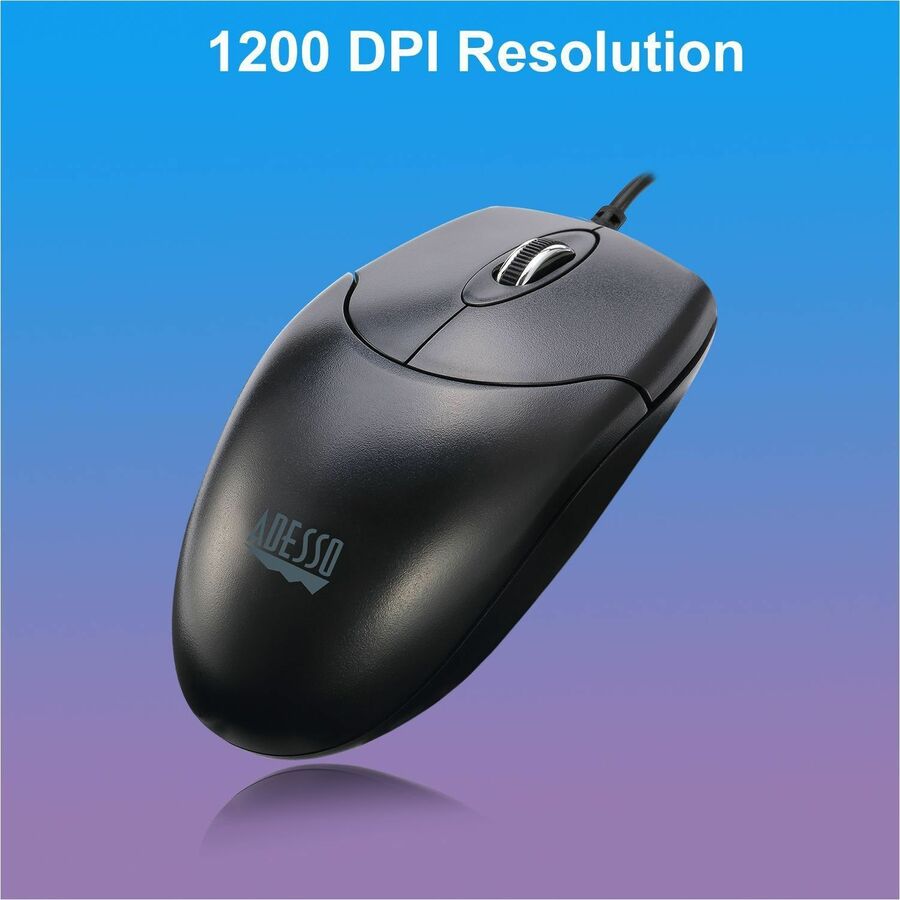 Adesso - Full-size Mouse - Optical - Cable - Black - USB Type C - 1200 dpi - Scroll Wheel