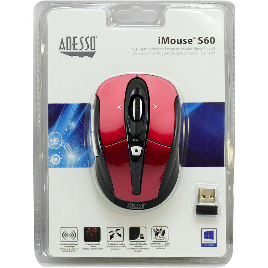 Adesso Imouse S60R - 2.4 Ghz Wireless Programmable Nano Mouse