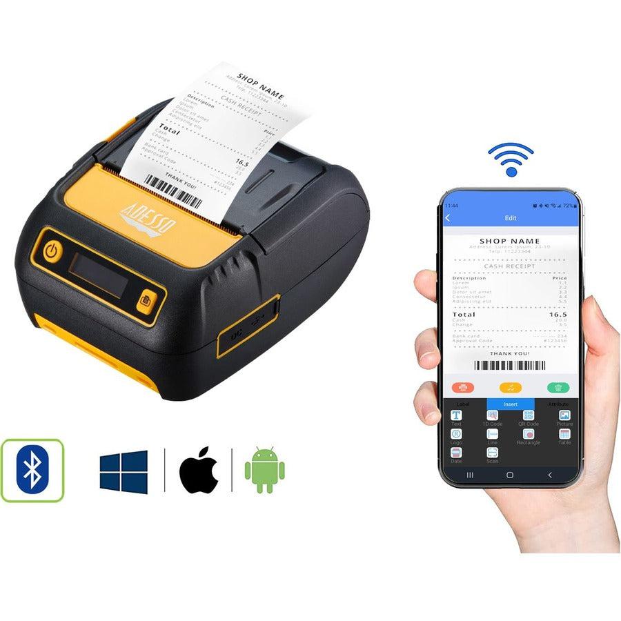 Adesso NuPrint NuPrint 220B Retail, Delivery, Restaurant, Pharmacy, Transportation & Logistic, Parking Ticket Direct Thermal Printer - Monochrome - Receipt Print - Bluetooth - Battery Included - Black