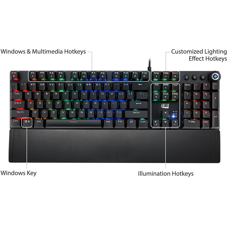 Adesso RGB Programmable Mechanical Gaming Keyboard with Detachable Magnetic Palmrest AKB-650EB