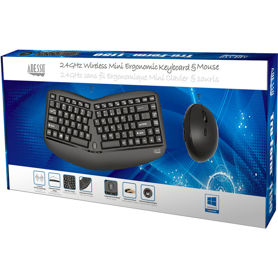 Adesso Tru-Form Wireless Ergo Mini Keyboard & Mouse WKB-1150CB