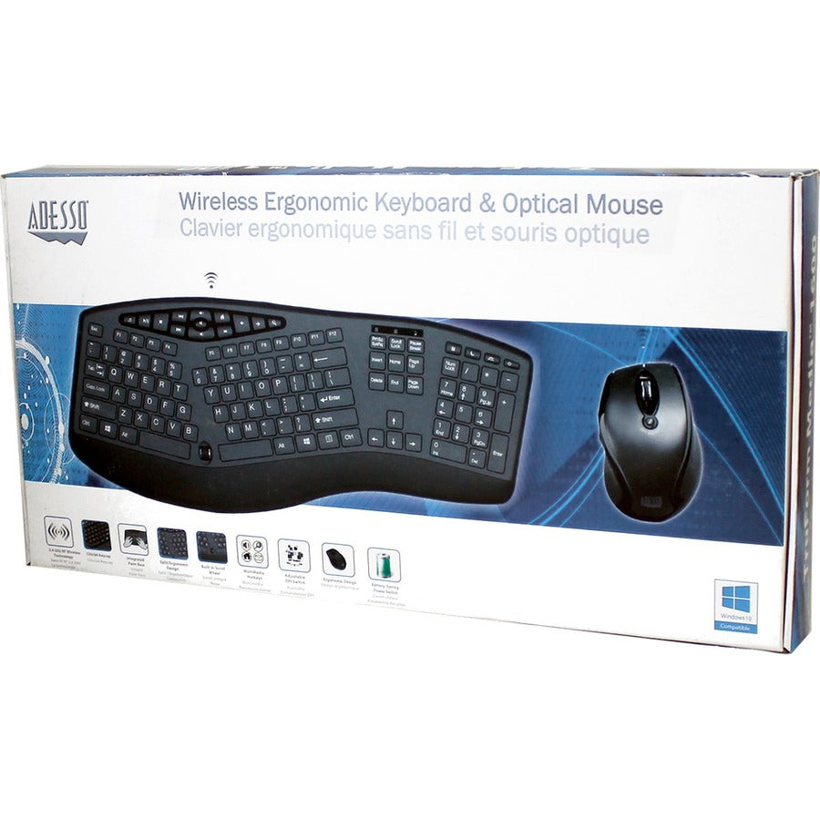 Adesso TruForm Wireless Ergonomic Keyboard And Optical Mouse WKB-1600CB