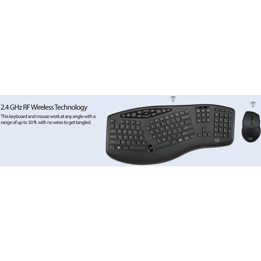 Adesso TruForm Wireless Ergonomic Keyboard And Optical Mouse WKB-1600CB