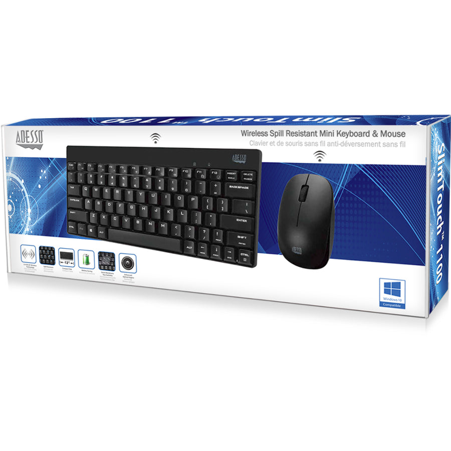 Adesso WKB-1100CB - Wireless Spill Resistant Mini Keyboard &amp; Mouse Combo