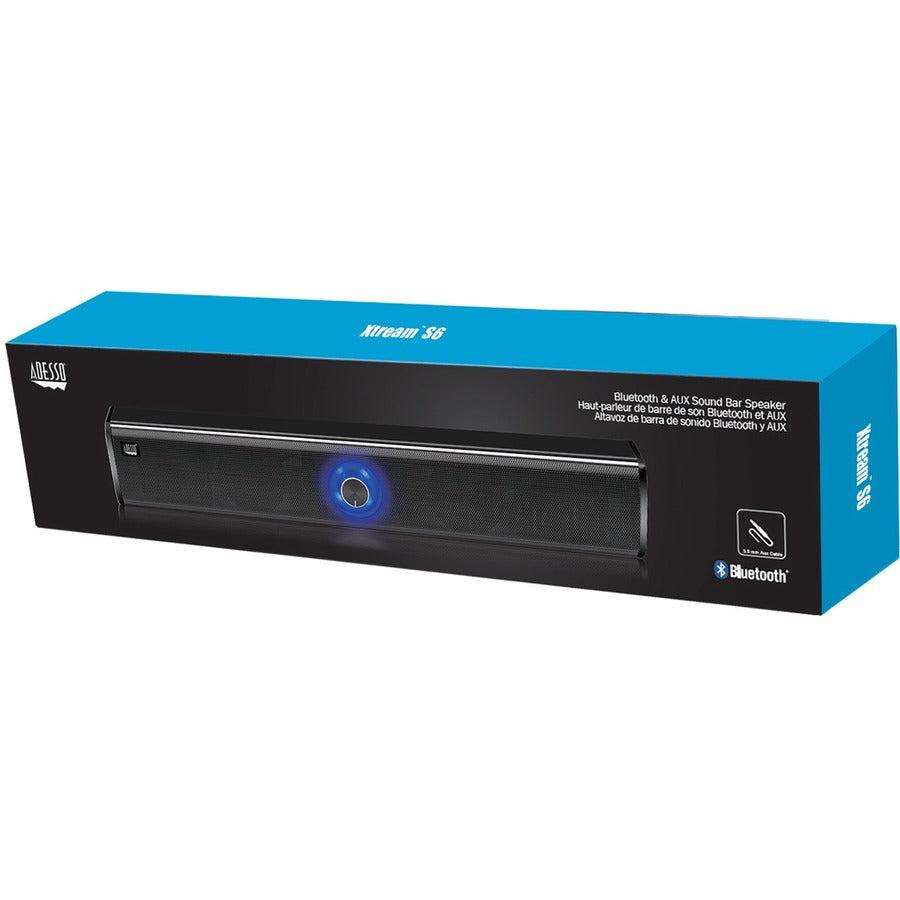 Adesso Xtream S6 Portable Bluetooth & Aux Sound Bar Speaker - 10W x 2 -Black - 3.5mm - Rechargeable Battery - Volume Control Knob - Wired/Wireless