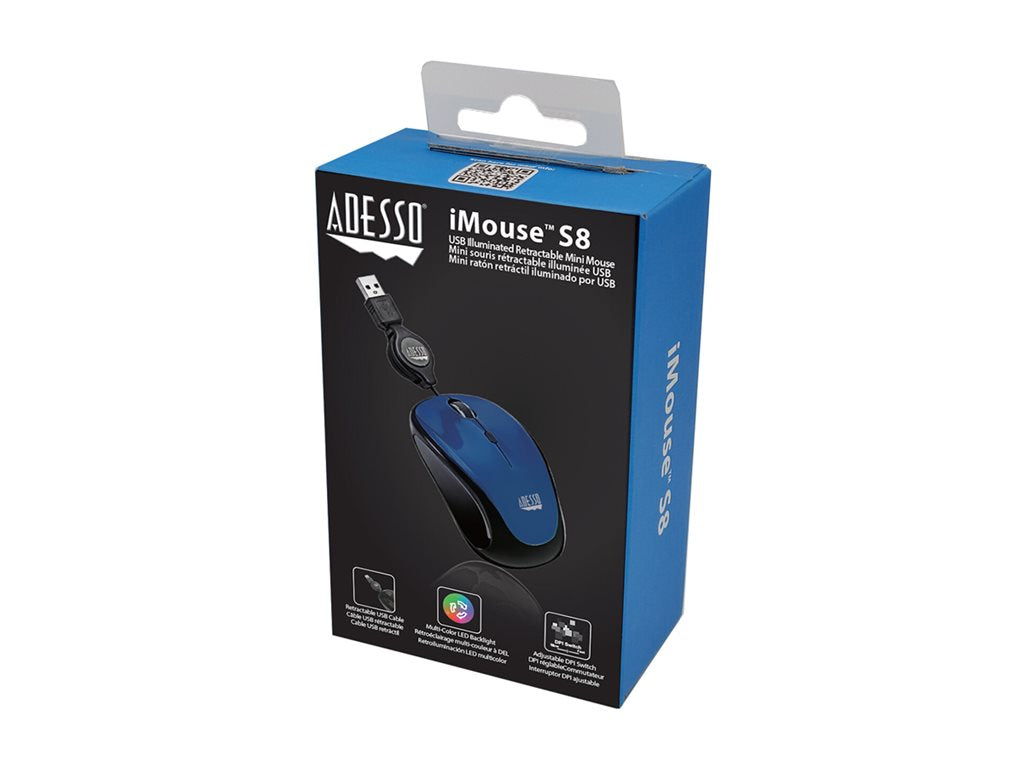 Adesso iMouse S8L - Mouse - right and left-handed - optical - 3 buttons - wired - USB IMOUSES8L
