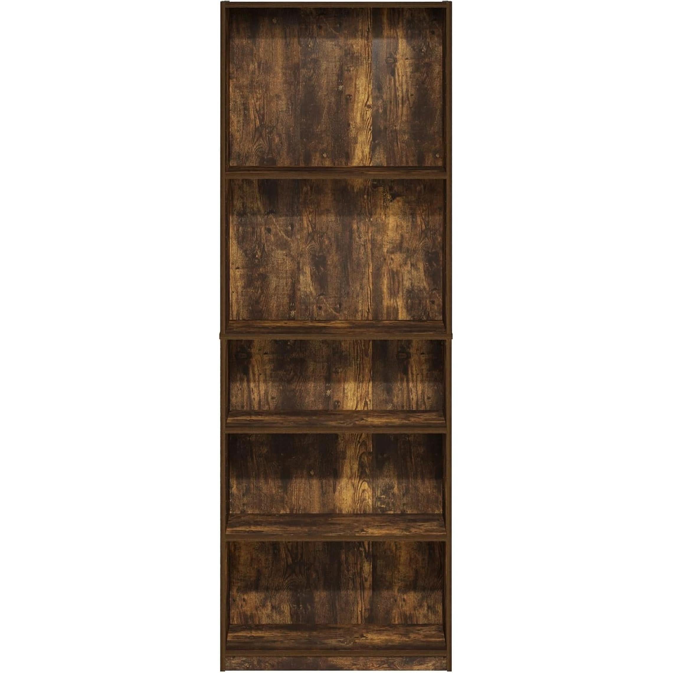Adjustable 5 Tier Amber Pine Bookcase Living Room Storage