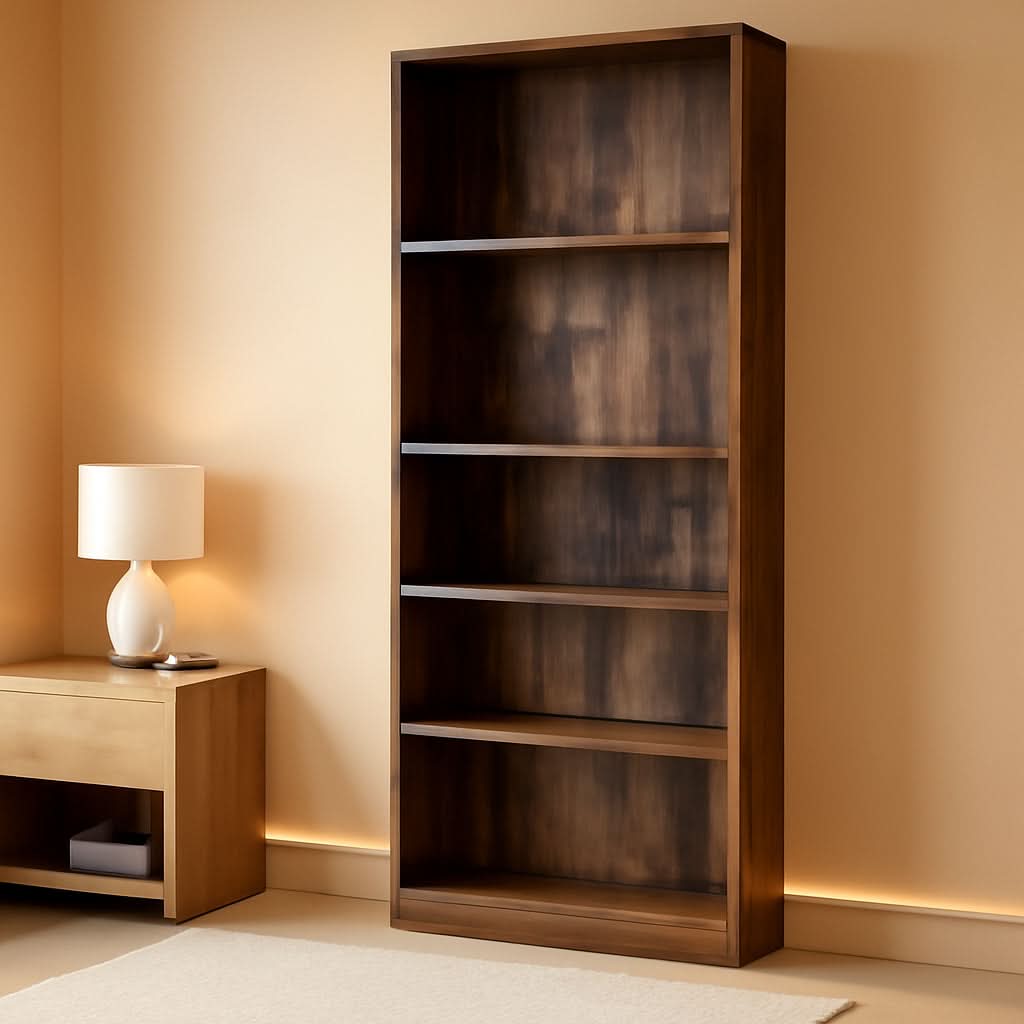 Adjustable 5 Tier Amber Pine Bookcase Living Room Storage