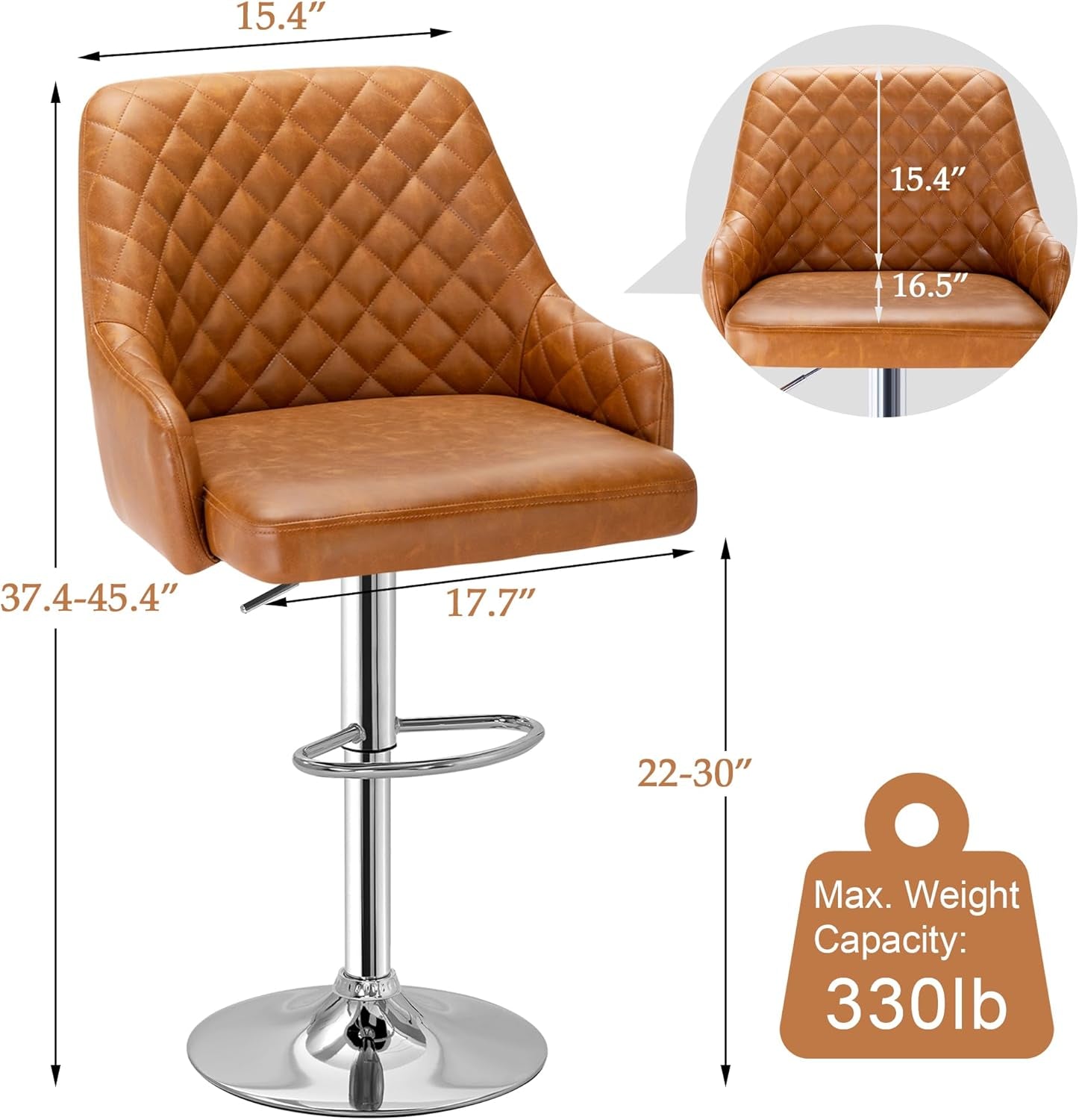 Adjustable Bar Stools With Back Set Of 4 Brown Faux Leather