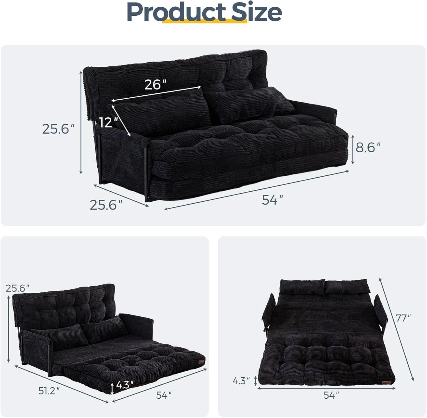 Adjustable Floor Sofa Black Five Position Sleeper Bed