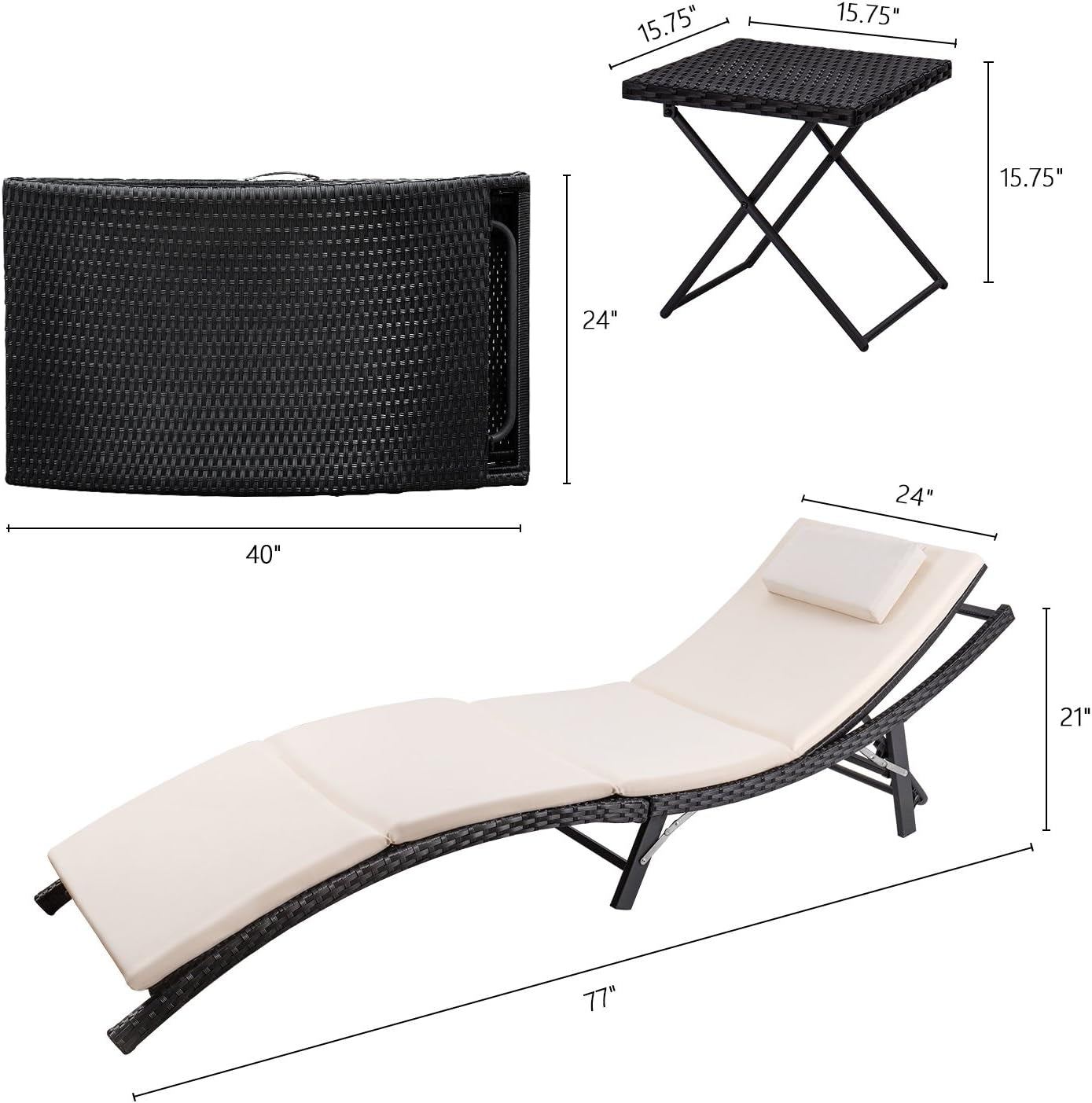 Adjustable Outdoor Rattan Chaise Lounge Set With Table