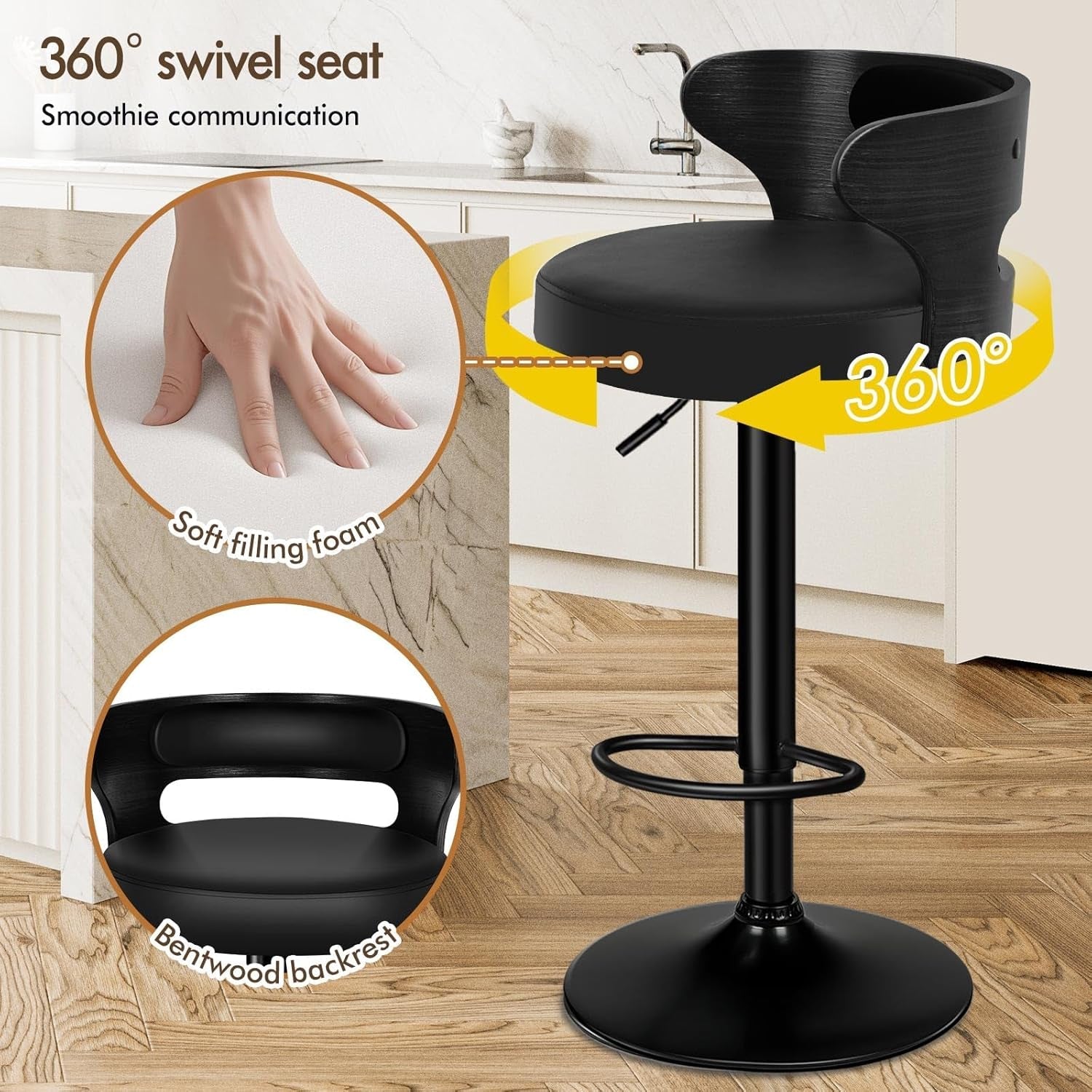 Adjustable Swivel Bar Stools Set of Two Black