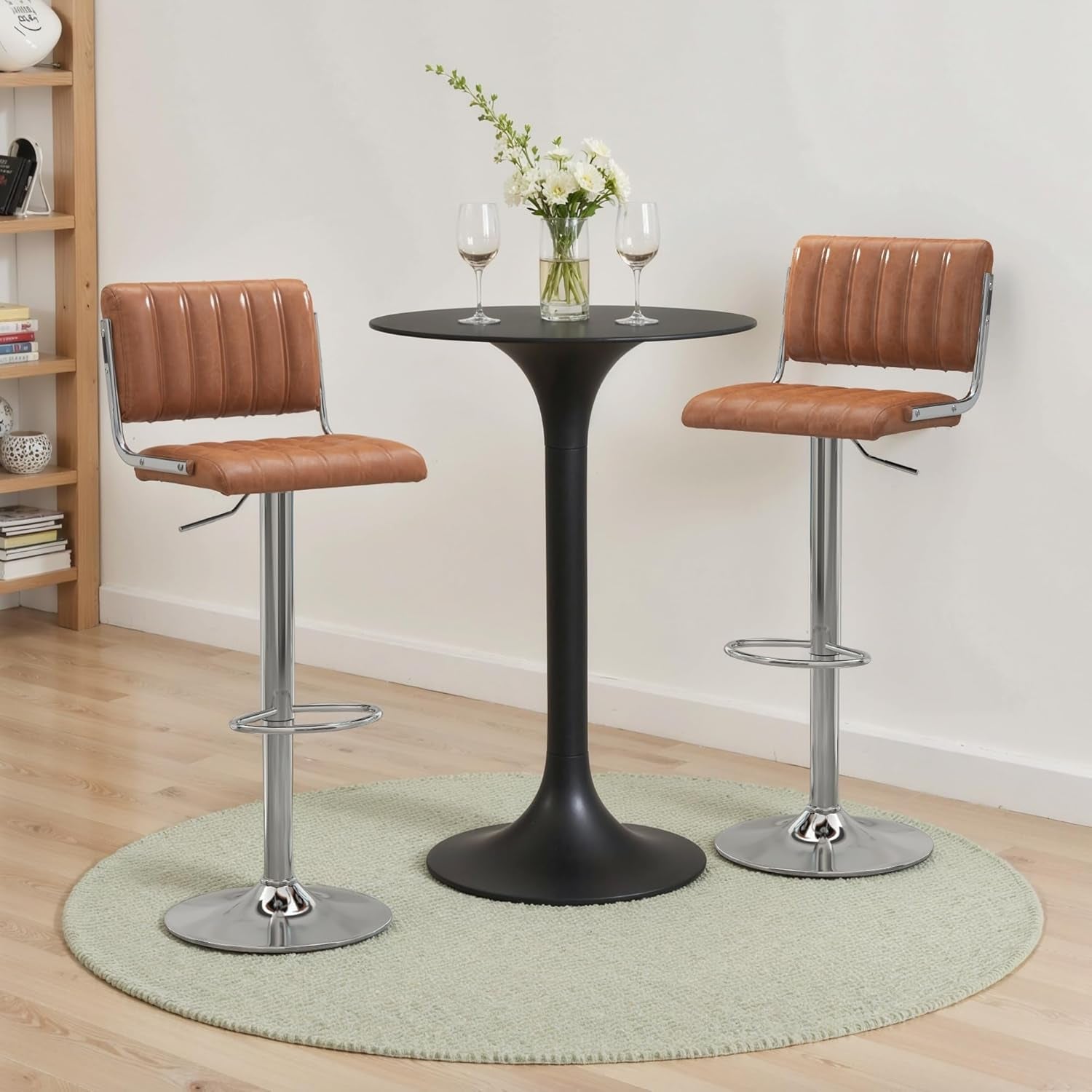 Adjustable Swivel Bar Stools Set of Two Brown