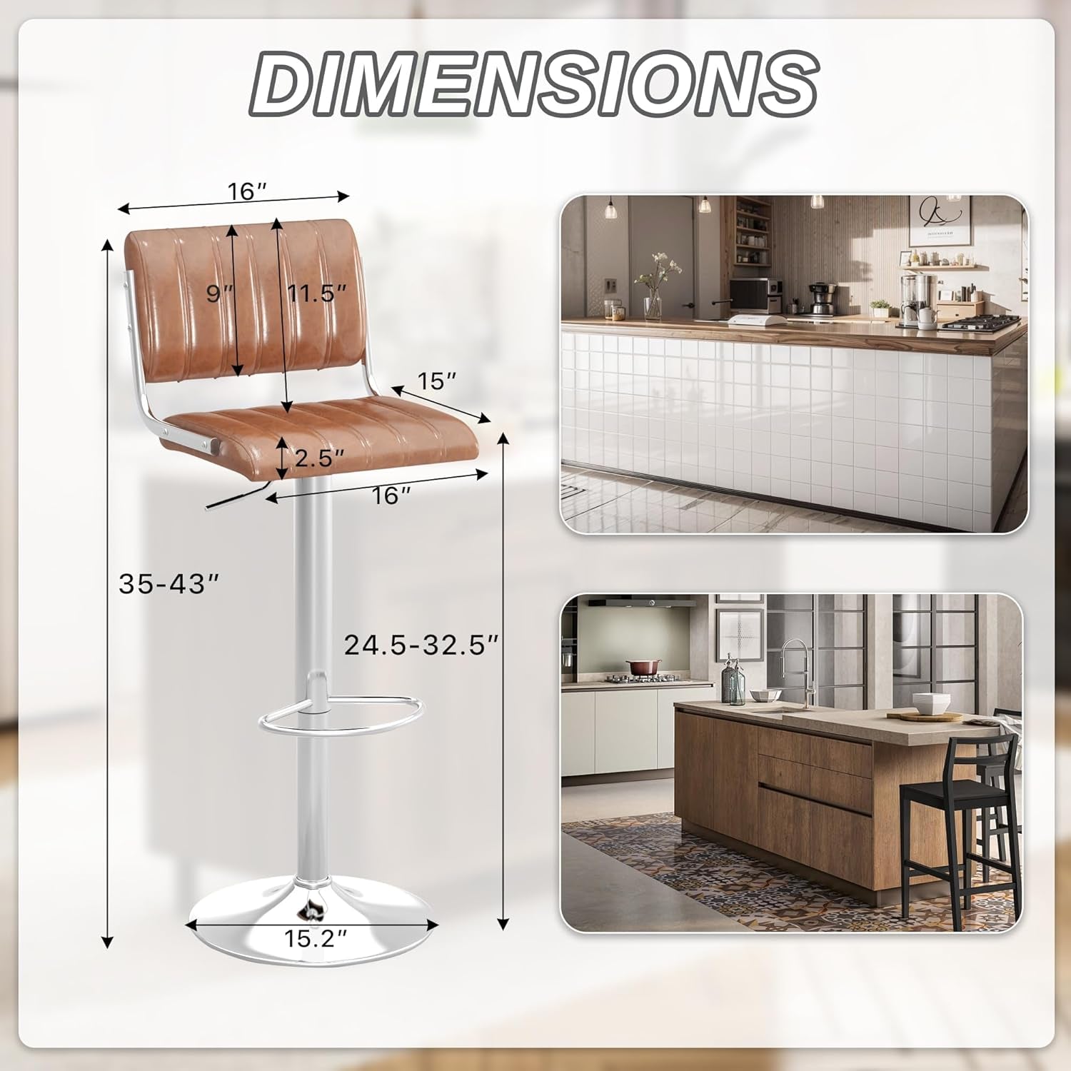 Adjustable Swivel Bar Stools Set of Two Brown
