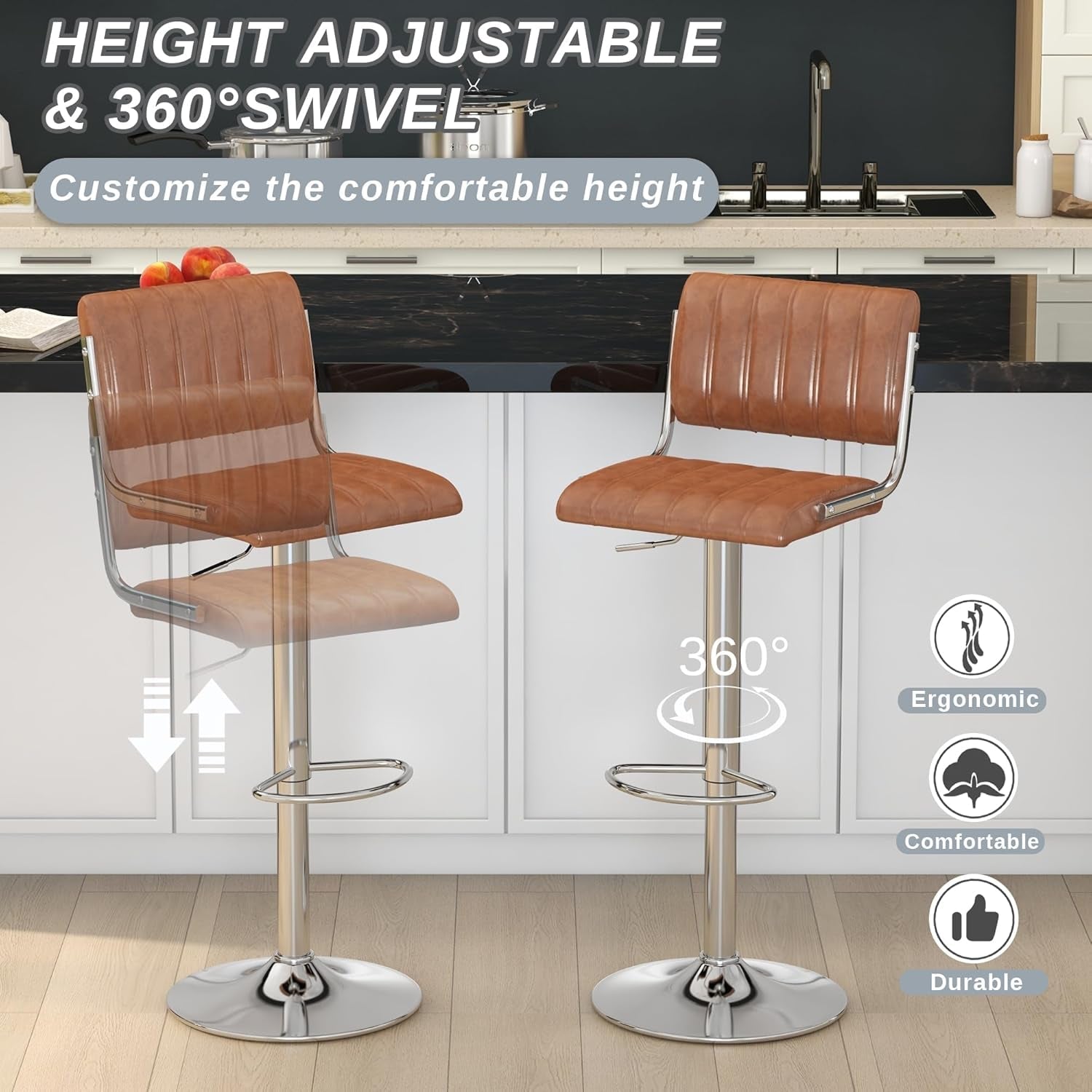 Adjustable Swivel Bar Stools Set of Two Brown