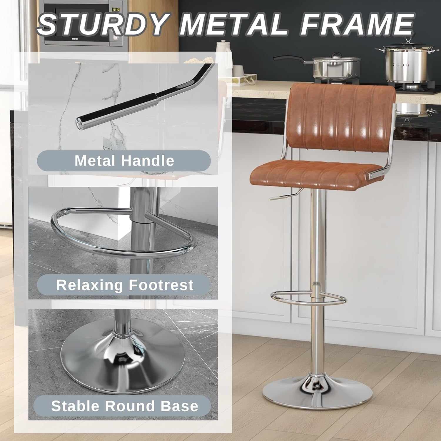 Adjustable Swivel Bar Stools Set of Two Brown