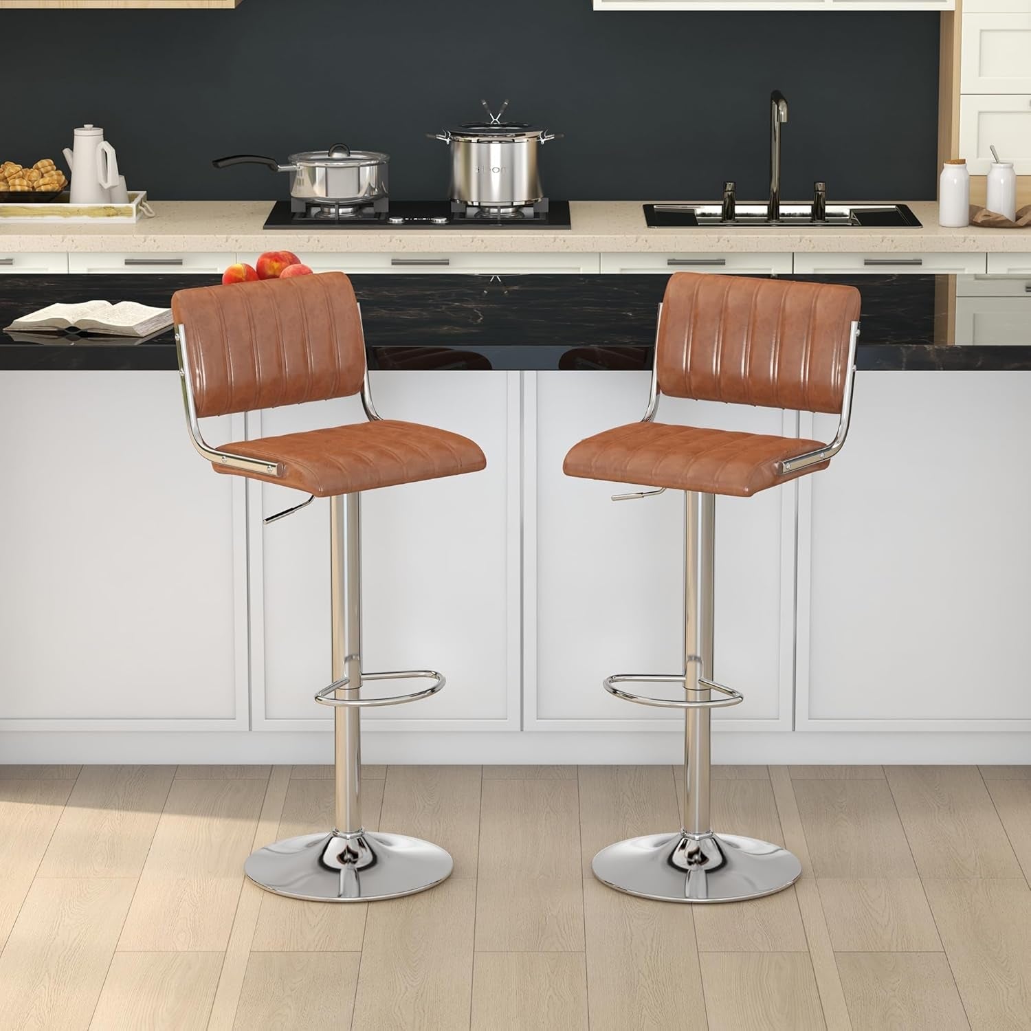 Adjustable Swivel Bar Stools Set of Two Brown
