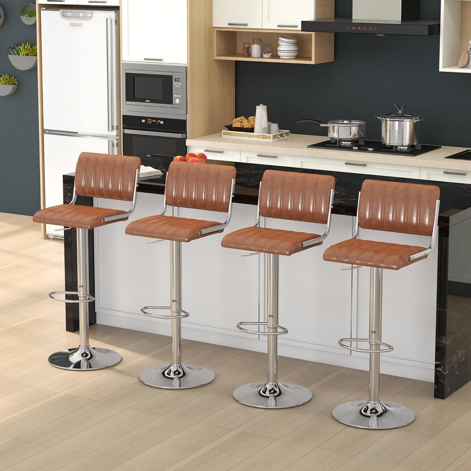 Adjustable Swivel Bar Stools Set of Two Brown