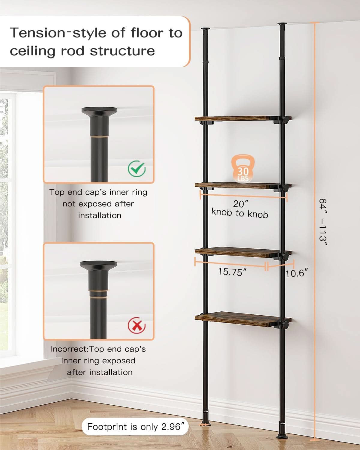 Adjustable Tall Narrow Bookcase 4 Tier Ladder 64 To 113 In