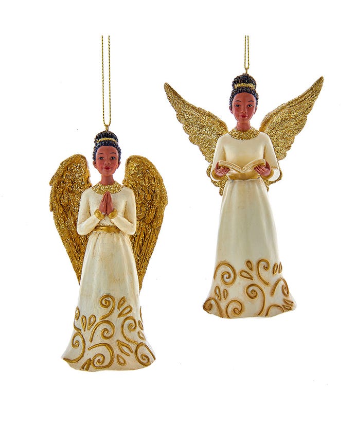 African American Ivory and Gold Angel Ornaments -