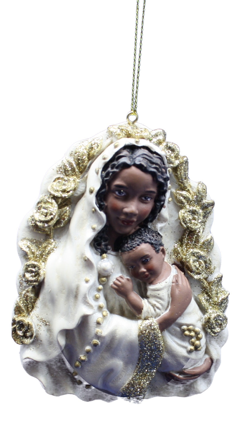 African American Ivory and Gold Holy Family Ornament -