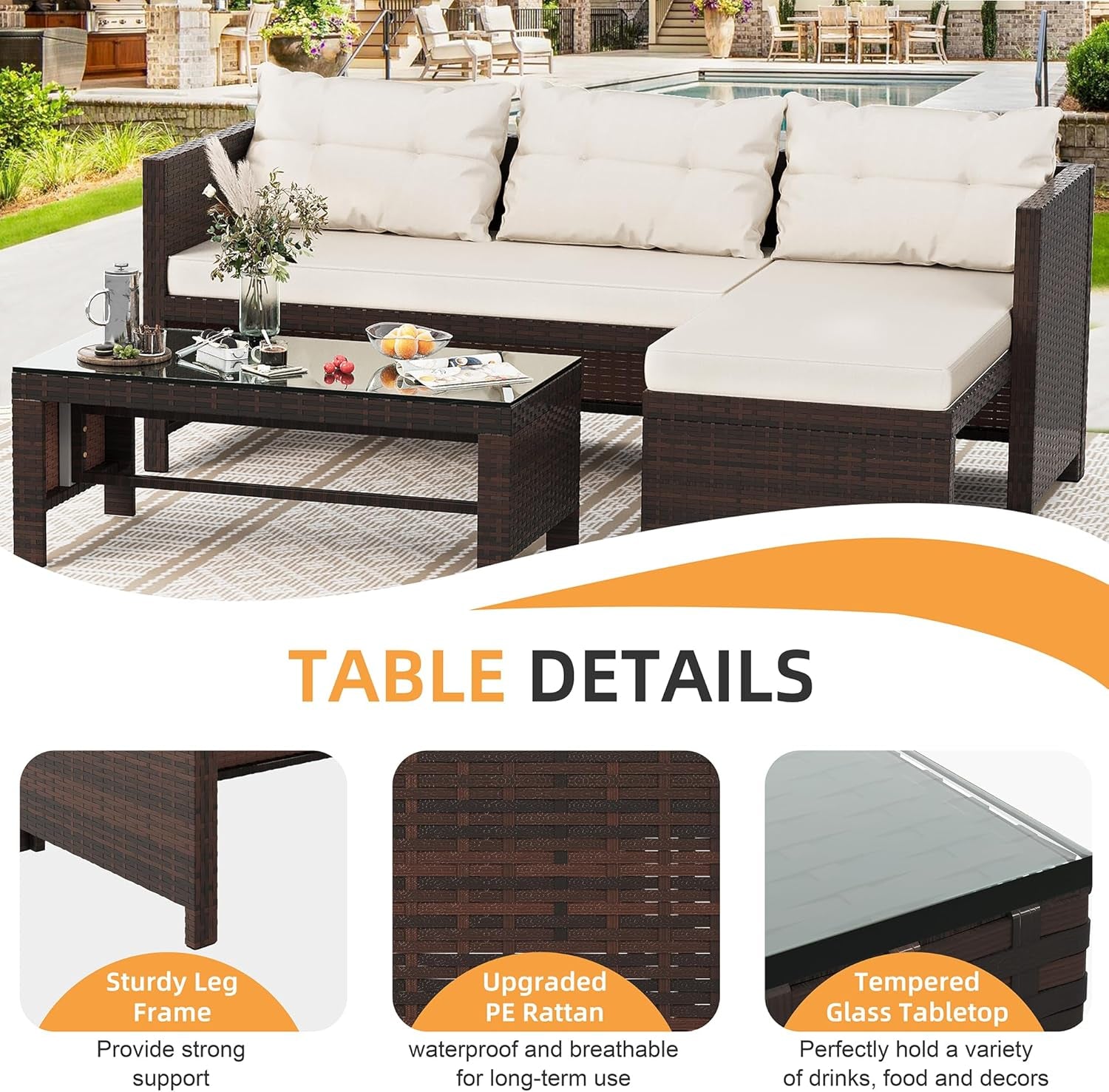 All Weather Wicker Patio Sectional Sofa Set with Table